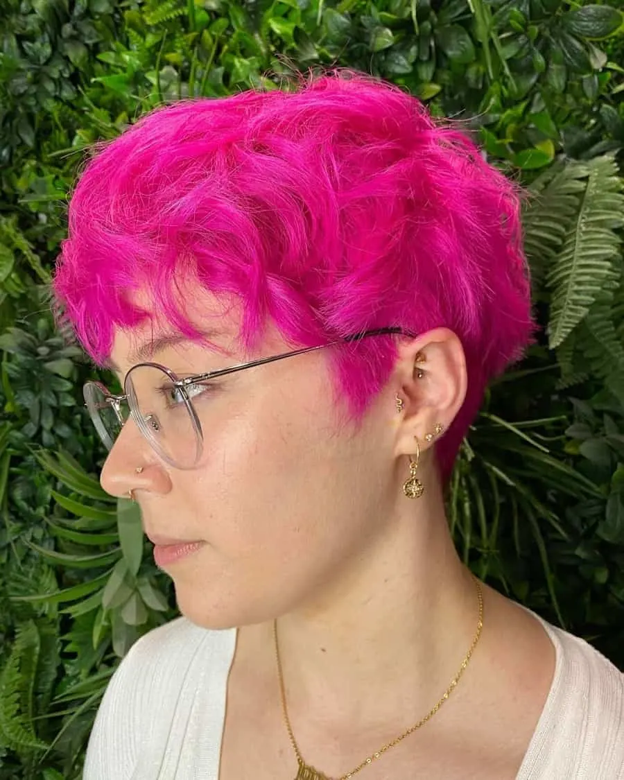 pixie cut with wavy pink hair