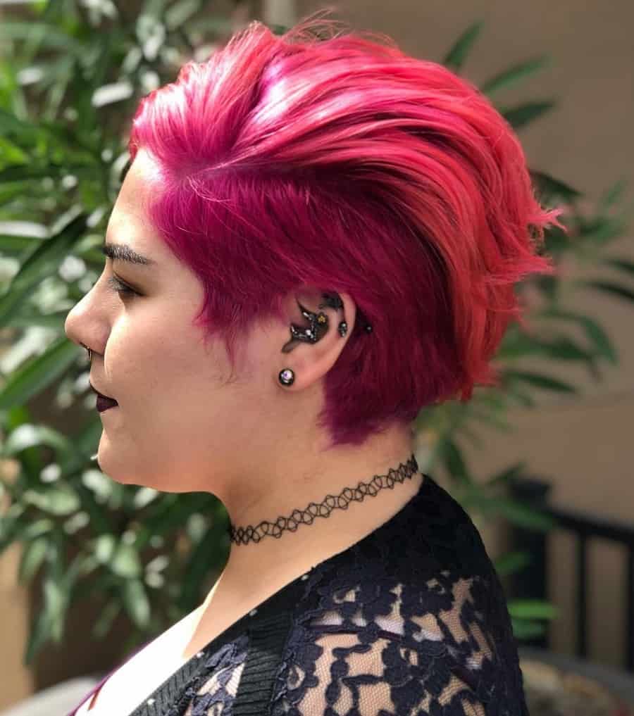woman with wavy pink pixie and undercut
