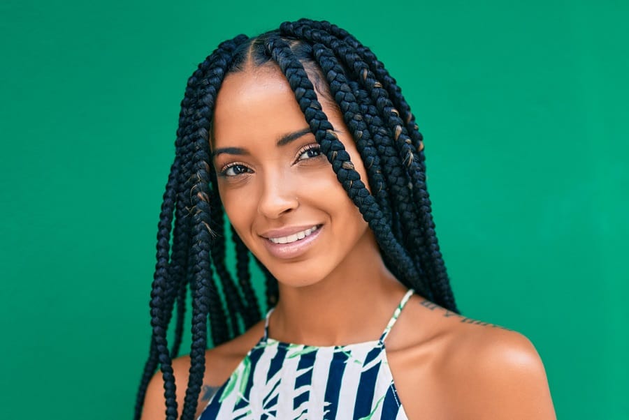 black girl with long box braids