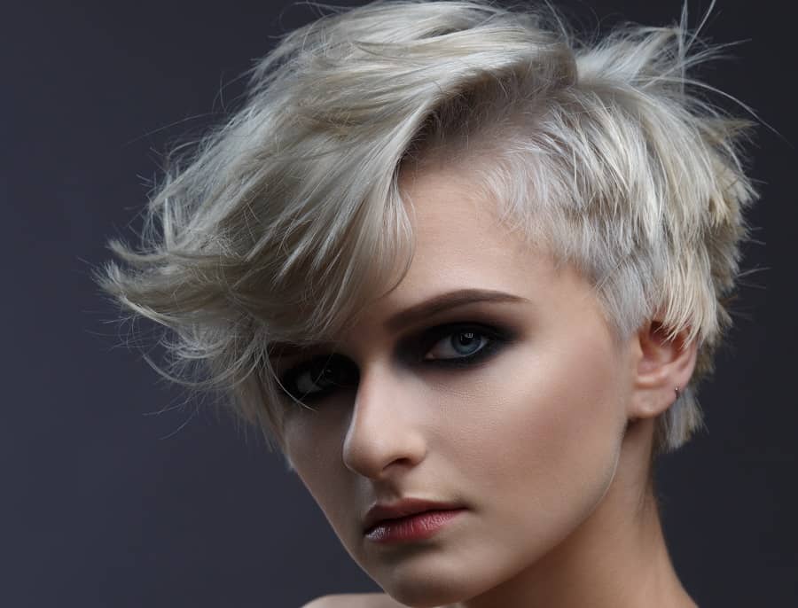 layered pixie cut with silver hair