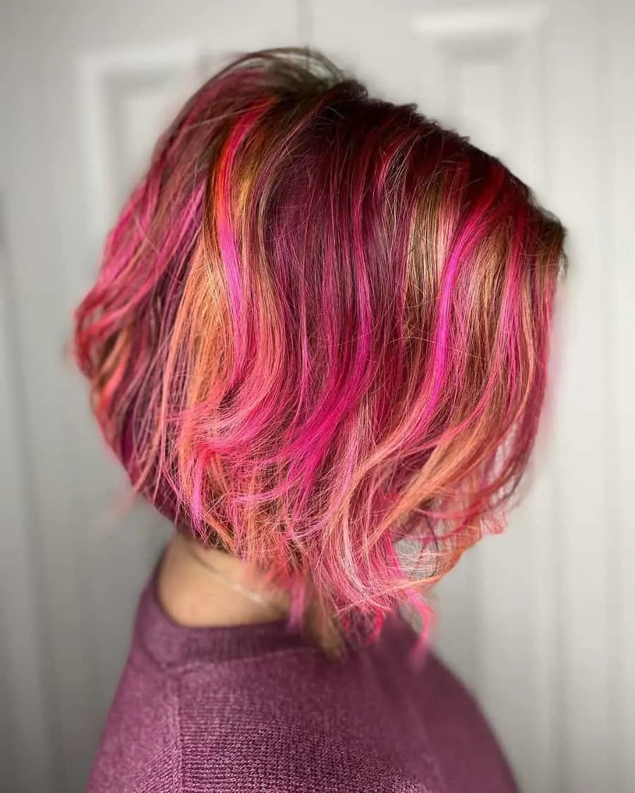karen haircut with colorful highlights