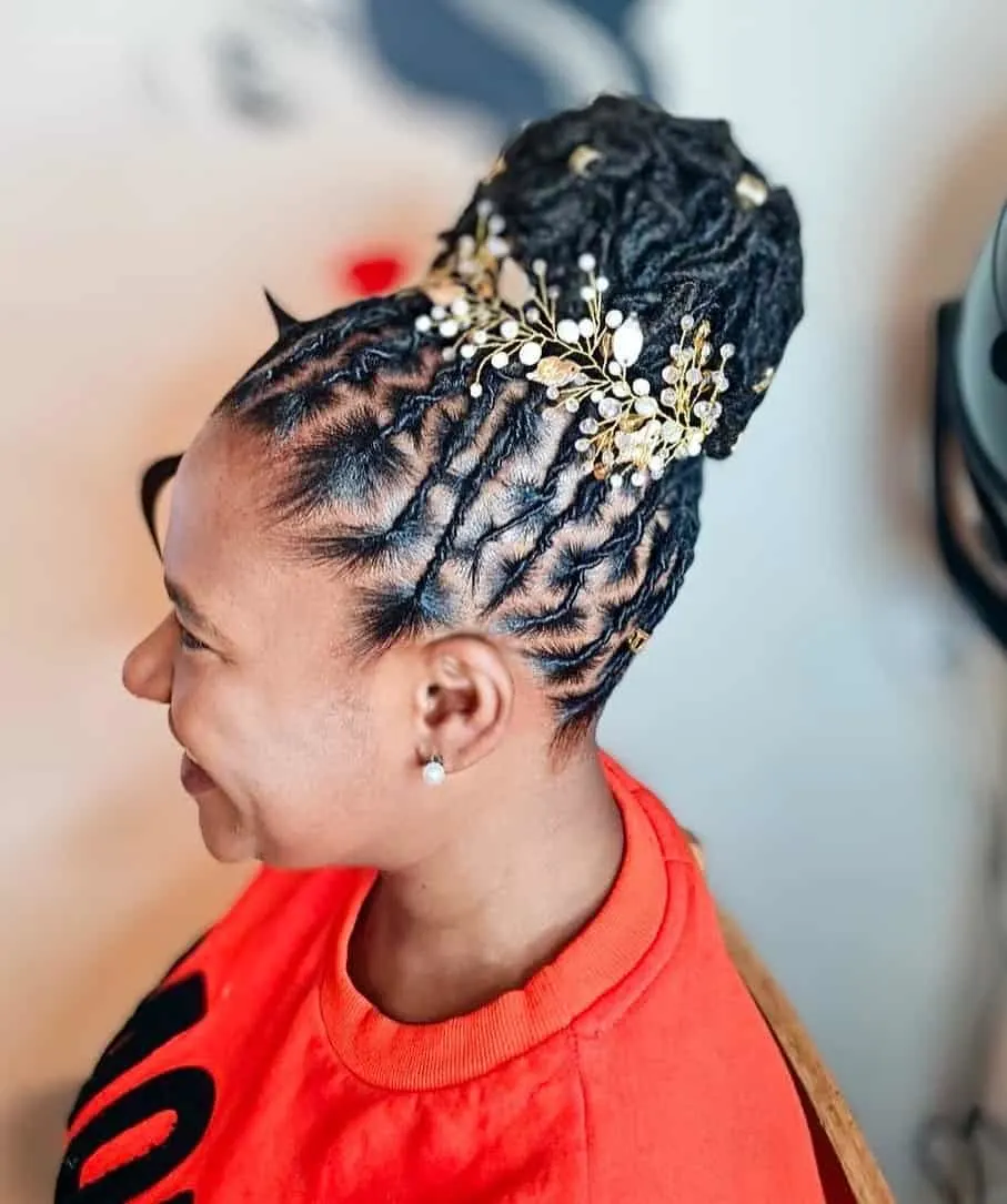 locs hairstyle with bun
