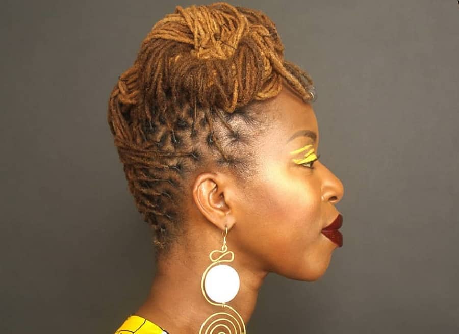 black woman updo with locs