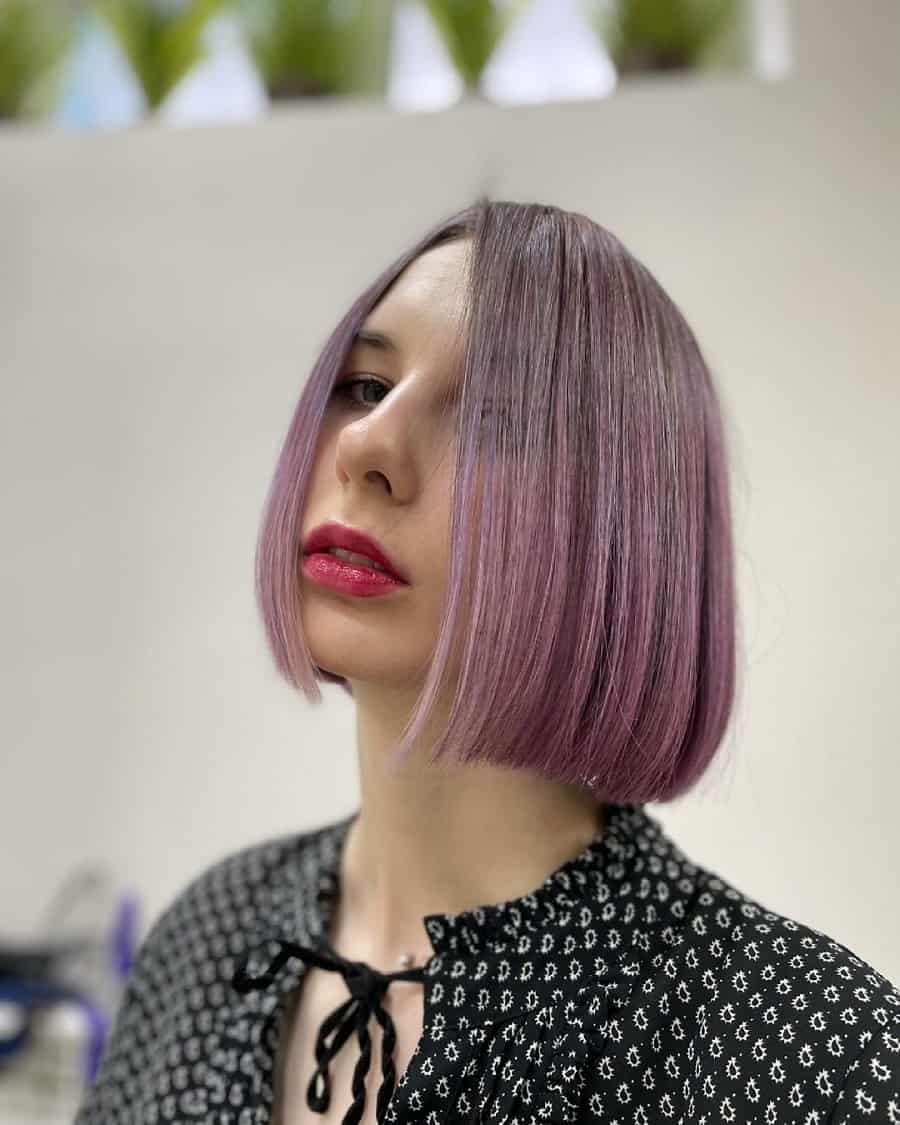 blunt bob with ash pink hair