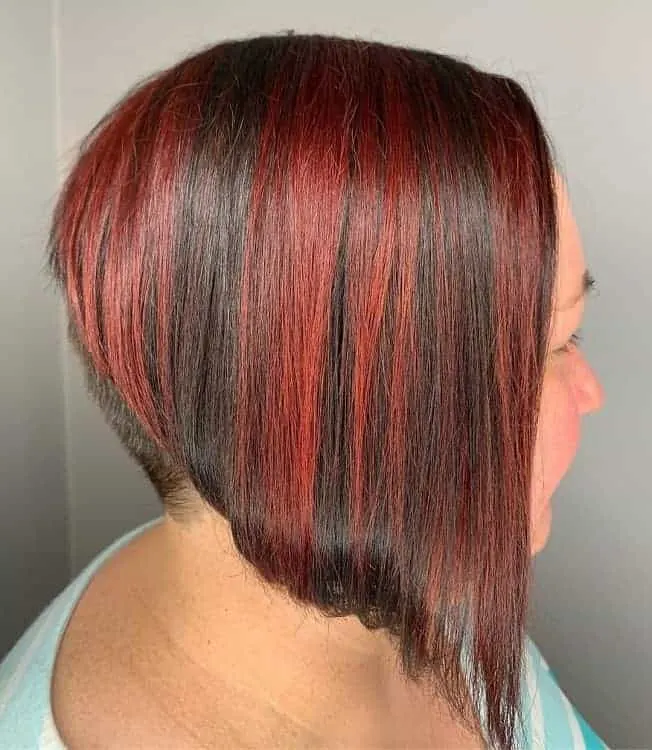 brown bob with red highlights