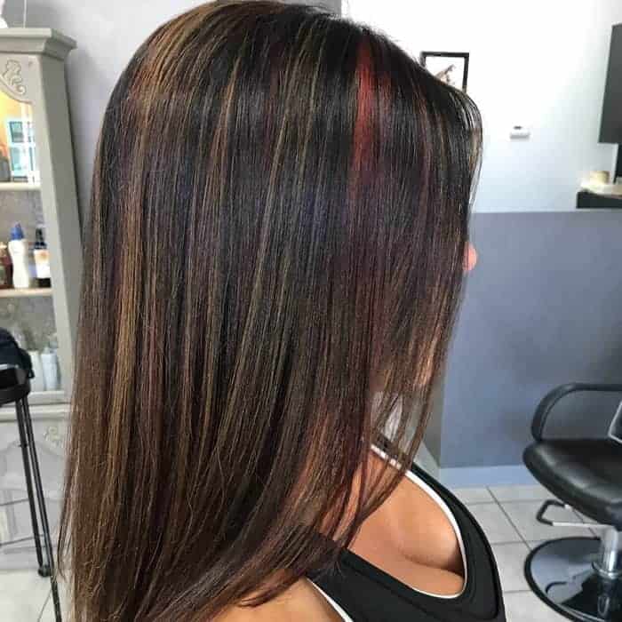 brown hair with caramel and red highlights