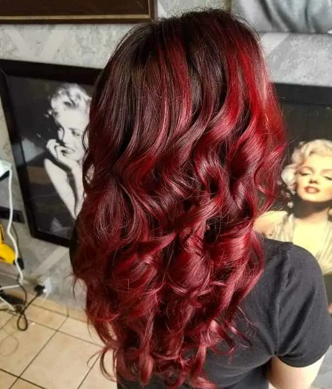 brown hair with red highlighted ombre
