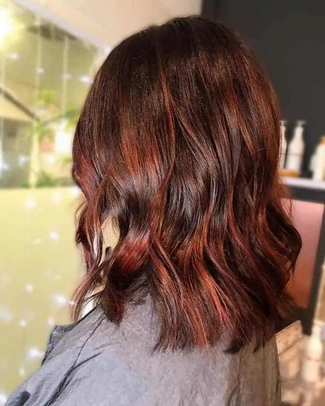 chestnut brown hair with red highlights