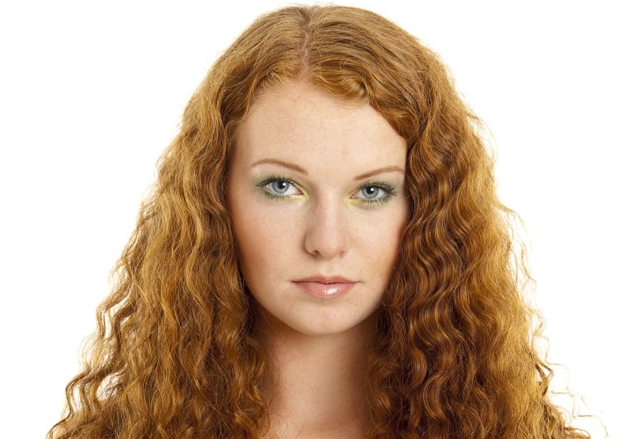 long ginger red perm hair