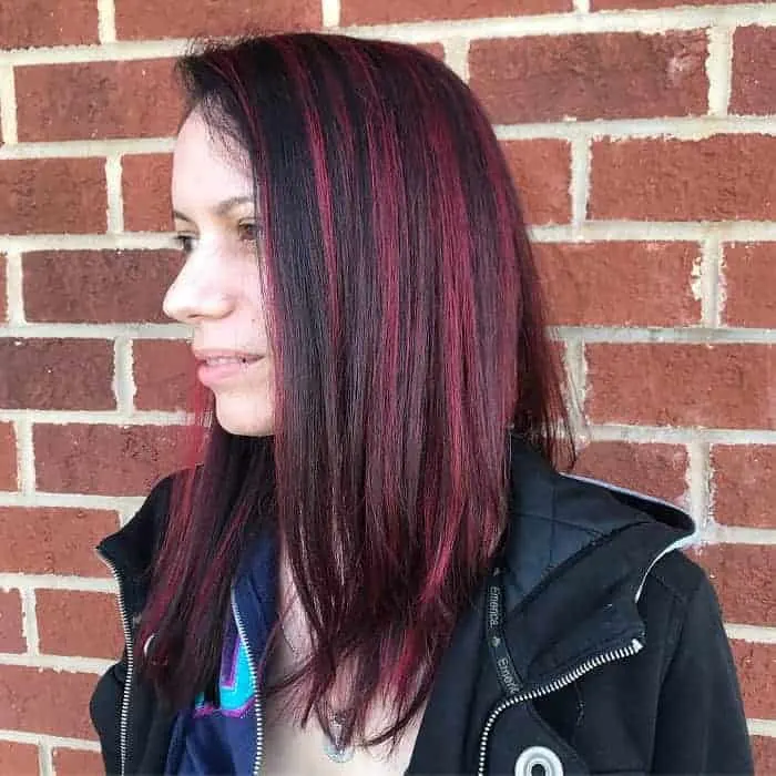 medium brown hair with red highlights
