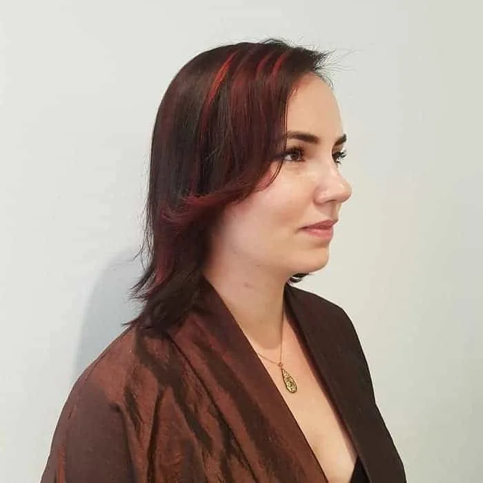 short brown hair with red highlights