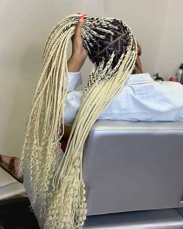 triangle box braids with curly ends