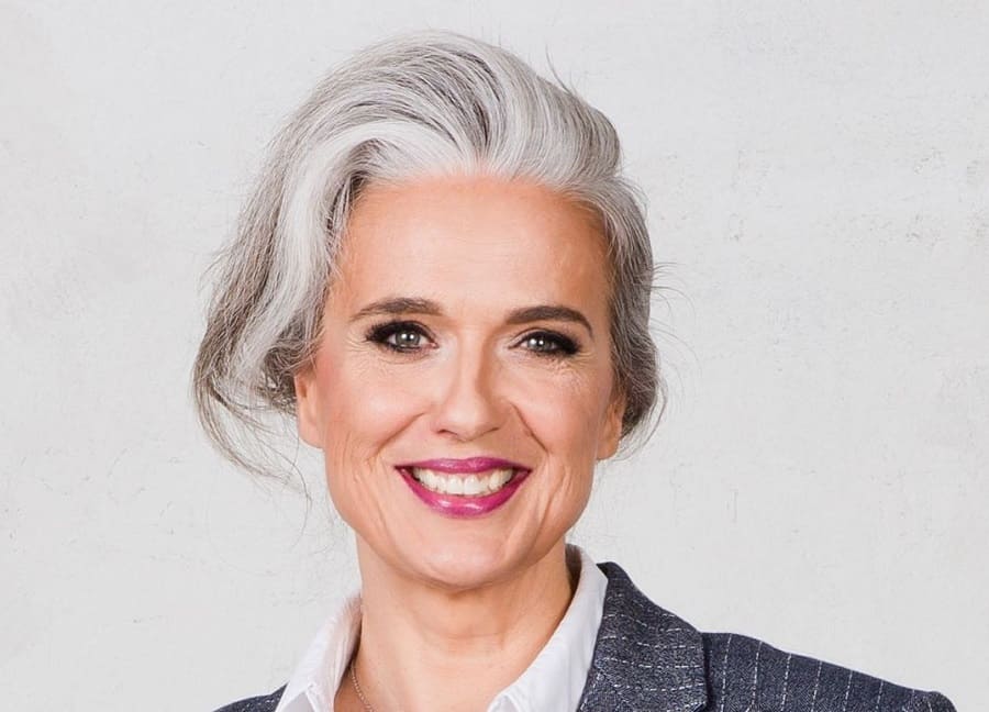 grey hair updo for older women