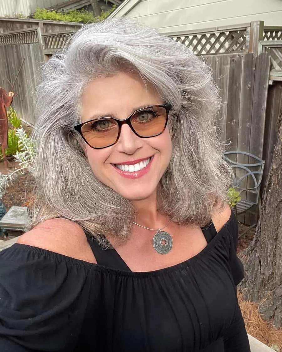 layered grey hairstyle for older women