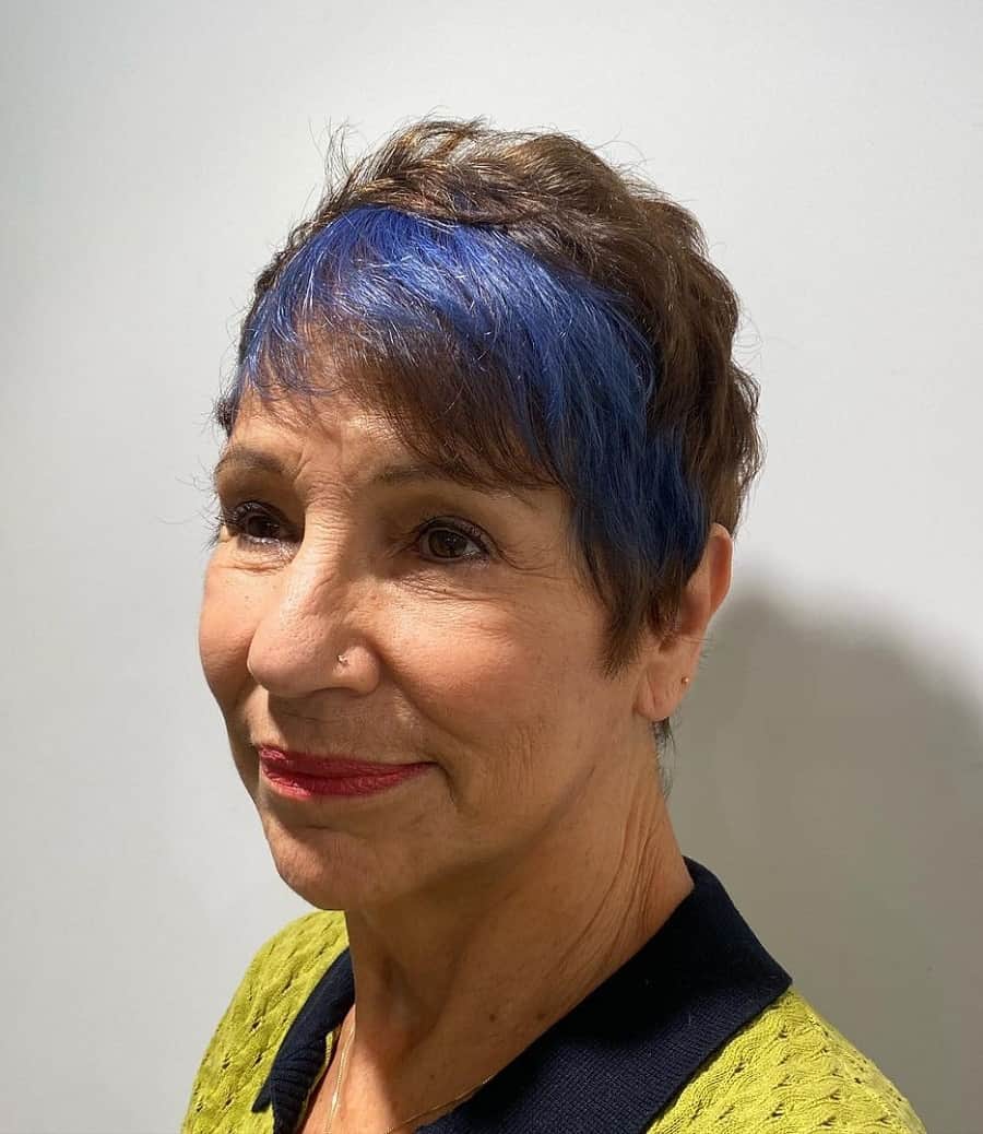 older woman short hair with blue highlights