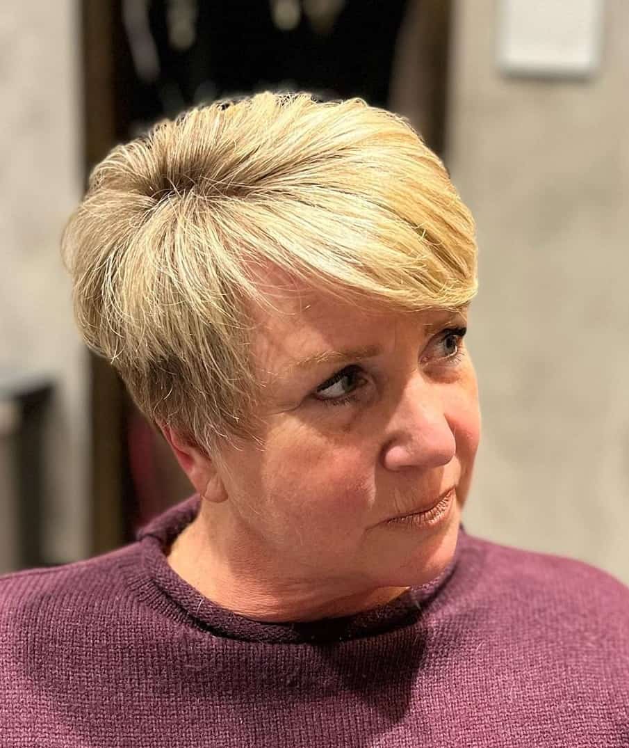 short layered blonde pixie for older women