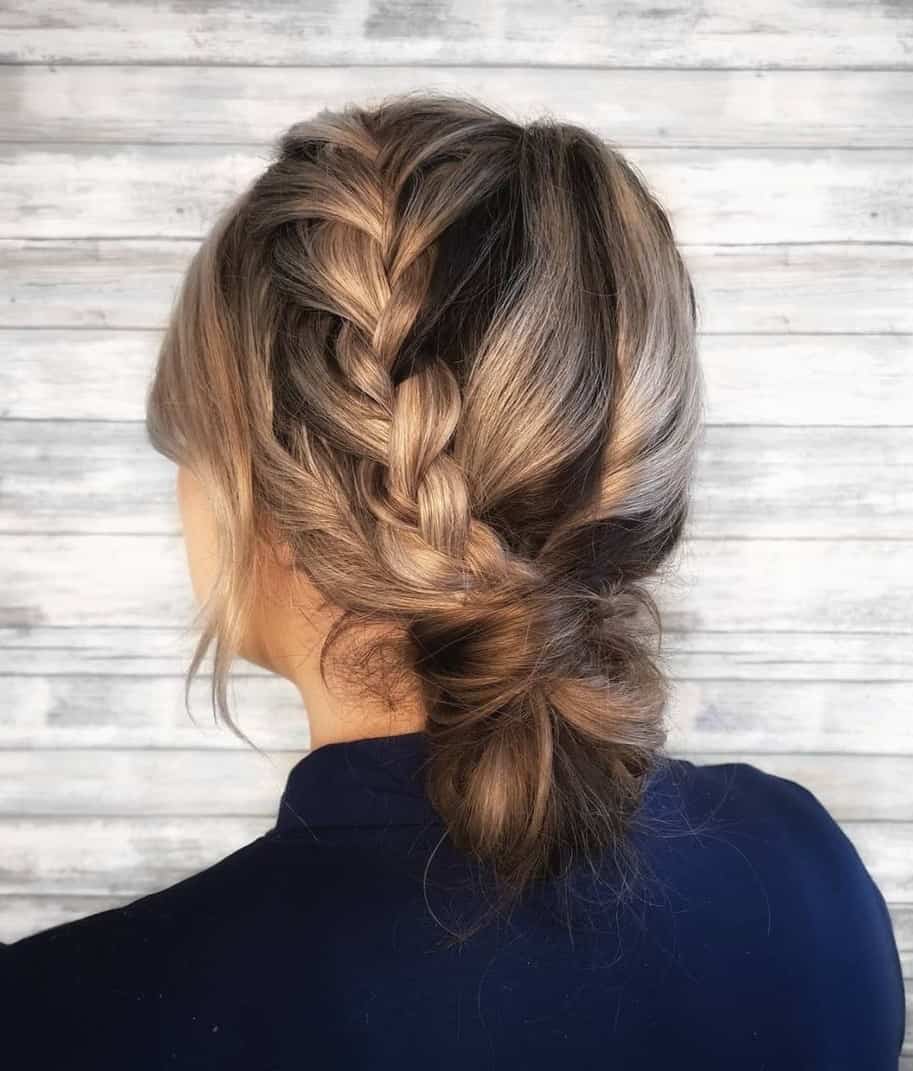 blonde hair updo with side braid