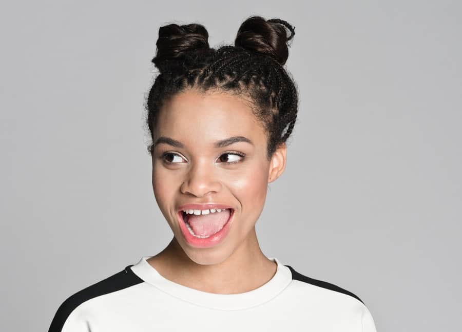 braided space buns hairstyle for natural hair