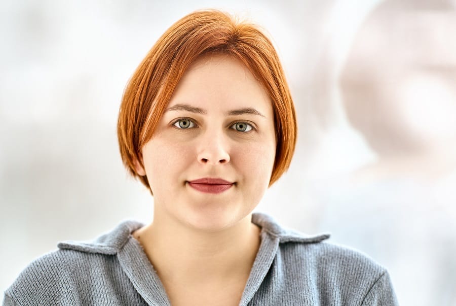short red bob for round face with double chin