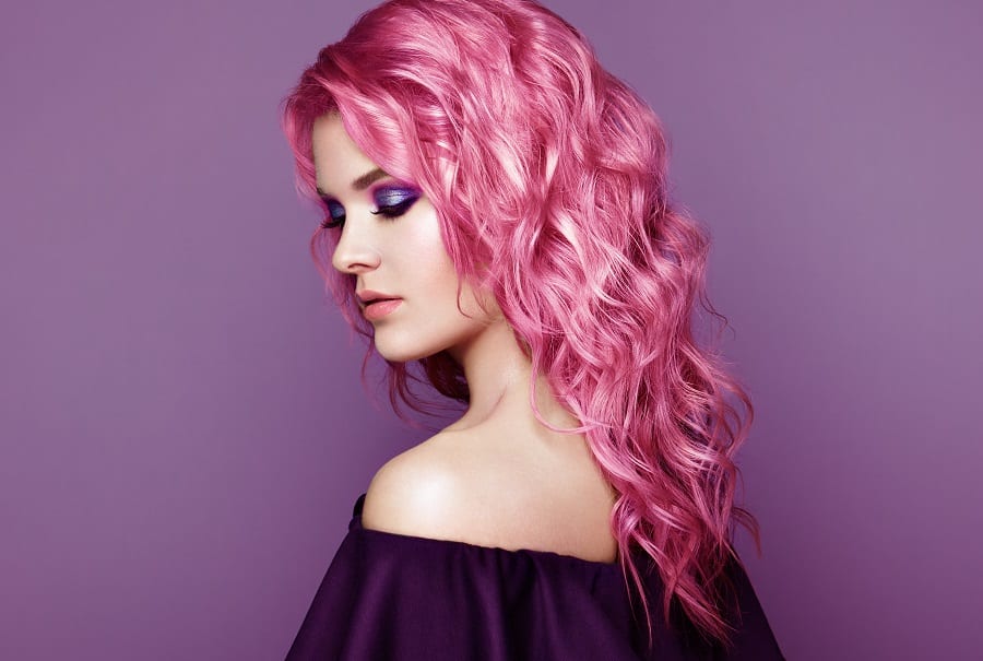 thick wavy pink hair
