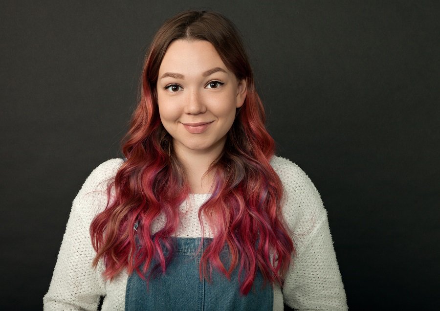 wavy rose gold balayage hair